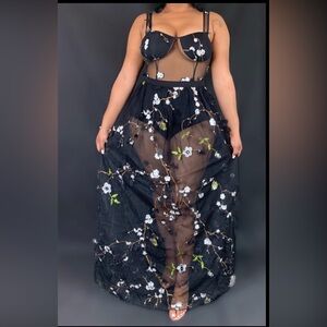 Black flower sheer dress